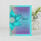 Invitation Parties scintillant d'or bat mitzvah Turquoise Pur (Debout devant)