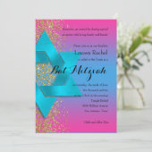 Invitation Parties scintillant d'or bat mitzvah Turquoise Ros (Debout devant)
