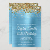 Invitation Parties scintillant d'or Bébé Bleu Glam 30e annive (Devant / Derrière)