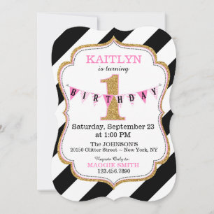 Invitation Parties scintillant d'or Black and White Strie Pre