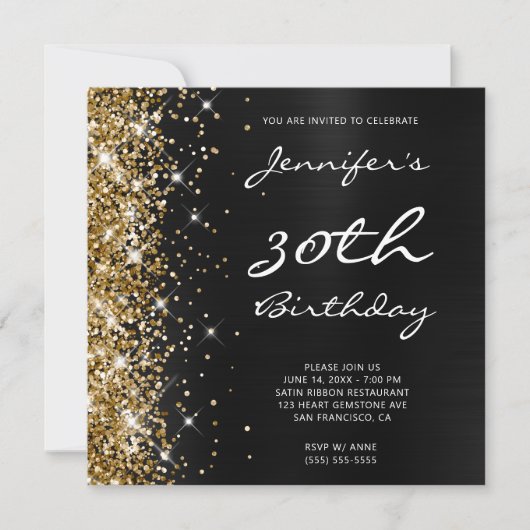 Invitation Parties scintillant d'or Black Ombre Foil 30e anni (Devant)