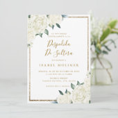 Invitation Parties scintillant d'or Blanc Floral Fête des mar (Debout devant)