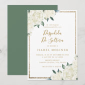 Invitation Parties scintillant d'or Blanc Floral Fête des mar (Devant / Derrière)