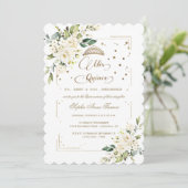 Invitation Parties scintillant d'or Blanc Floral Mis Quince Q (Debout devant)