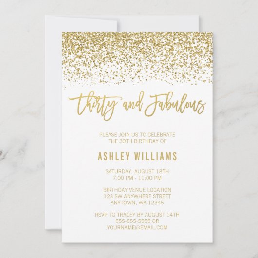 Invitation Parties scintillant d'or blanc moderne 30 Fabuleux (Devant)