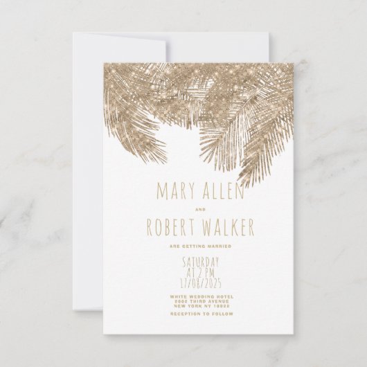 Invitation Parties scintillant d'or blanc rustique mariage à (Devant)