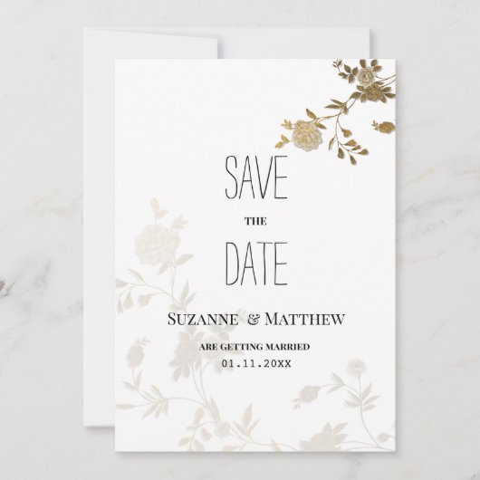 Invitation Parties scintillant d'or blanc simple floral Enreg (Devant)