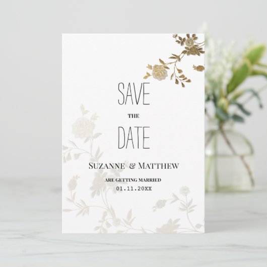 Invitation Parties scintillant d'or blanc simple floral Enreg (Debout devant)