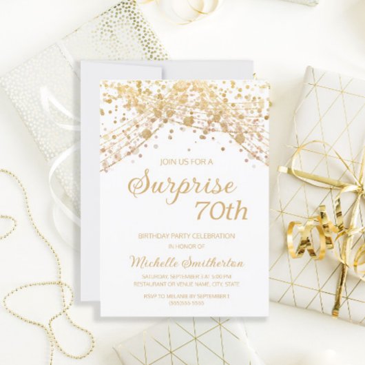 Invitation Parties scintillant d'or blanc Surprise 70e annive
