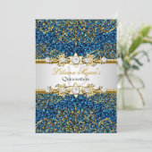 Invitation Parties scintillant d'or bleu Damask Quinceanera I (Debout devant)