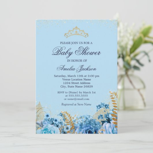 Invitation Parties scintillant d'or bleu étincelant Baby show (Debout devant)