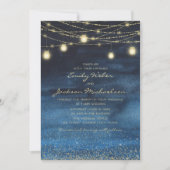 Invitation Parties scintillant d'or bleu Fairy Lights Mariage (Devant)