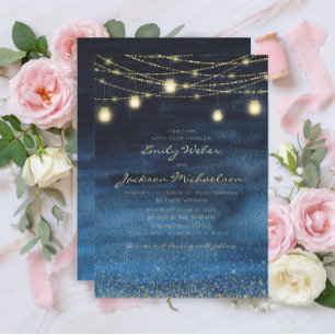 Invitation Parties scintillant d'or bleu Fairy Lights Mariage