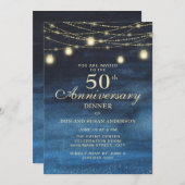 Invitation Parties scintillant d'or bleu marine 50e anniversa (Devant / Derrière)