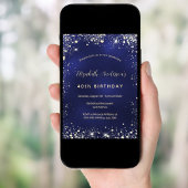 Invitation Parties scintillant d'or bleu marine anniversaire 