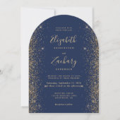Invitation Parties scintillant d'or bleu marine moderne Arche (Devant)