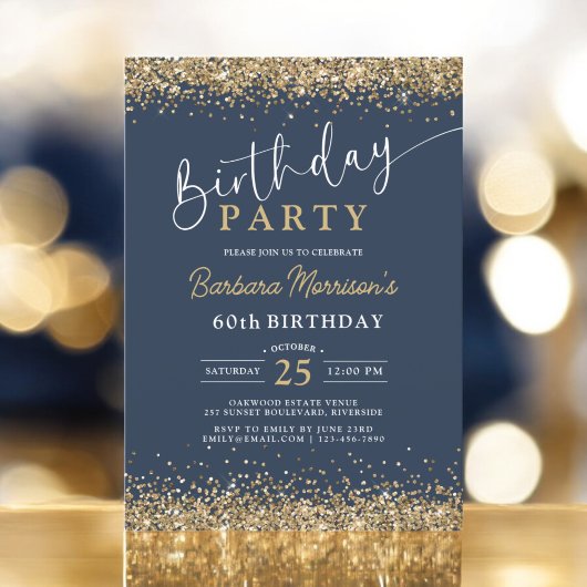 Invitation Parties scintillant d'or bleu marine n'importe que