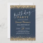 Invitation Parties scintillant d'or bleu marine n'importe que (Devant)