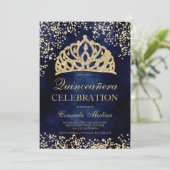 Invitation parties scintillant d'or bleu marine photo tiara Q (Debout devant)