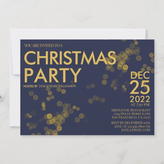 Invitation Parties scintillant d'or bleu moderne confetti (Devant)