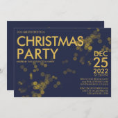 Invitation Parties scintillant d'or bleu moderne confetti (Devant / Derrière)