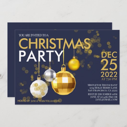 Invitation Parties scintillant d'or bleu moderne ornement fêt (Devant / Derrière)