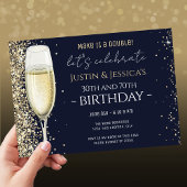 Invitation Parties scintillant d'or Blue Double Champagne fêt