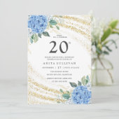 Invitation Parties scintillant d'or Blue Floral Vingt-vingtiè (Debout devant)