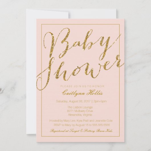 Invitation Parties scintillant d'or Blush Baby shower rose In