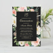 Invitation Parties scintillant d'or Blush Black Floral Quince (Debout devant)