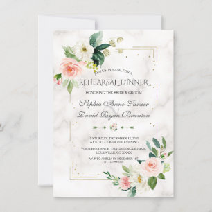 Invitation Parties scintillant d'or Blush Floral Marble Dîner