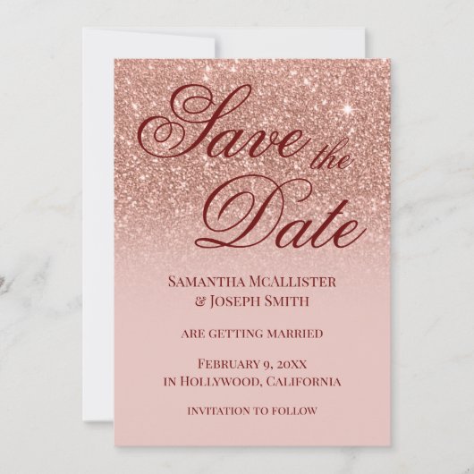 Invitation Parties scintillant d'or Blush Ombre Rose Enregist (Devant)