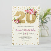 Invitation Parties scintillant d'or Blush rose 20e anniversai (Debout devant)