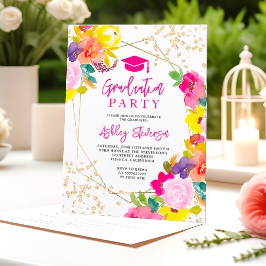 Invitation Parties scintillant d'or boho audacieuse florale g