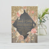 Invitation Parties scintillant d'or Bois Floral Chalkboard Br (Debout devant)