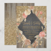 Invitation Parties scintillant d'or Bois Floral Chalkboard Br (Devant / Derrière)