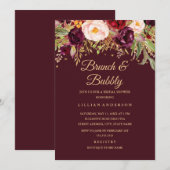 Invitation Parties scintillant D'Or Bourgogne Brunch Floral E (Devant / Derrière)