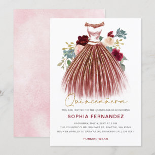 Invitation Parties scintillant d'or Bourgogne Robe Florale Qu