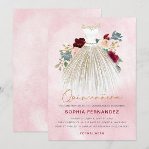 Invitation Parties scintillant d'or Bourgogne Robe Florale Qu