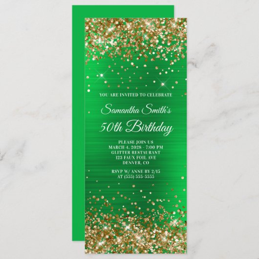 Invitation Parties scintillant d'or Bright Green Foil 50e ann (Devant / Derrière)