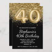 Invitation Parties scintillant d'or brillant Black Balloon 40 (Devant / Derrière)