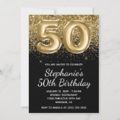 Invitation Parties scintillant d'or brillant Black Balloon 50 (Devant)