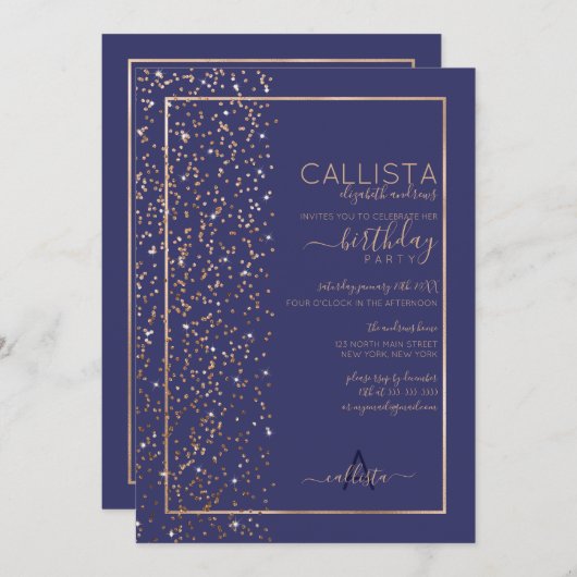 Invitation Parties scintillant d'or brillant de la Marine Con (Devant / Derrière)