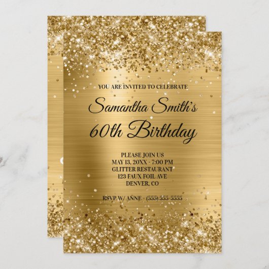 Invitation Parties scintillant d'or brossé à huile Monogramme (Devant / Derrière)