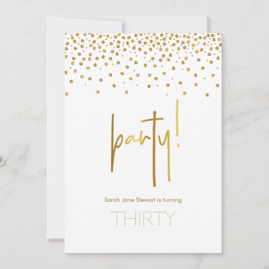 Invitation Parties scintillant d'or bulle 30e anniversaire (Devant)