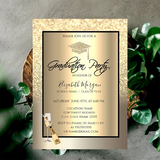 Invitation Parties scintillant d'or Casquette, Vin, Champagne