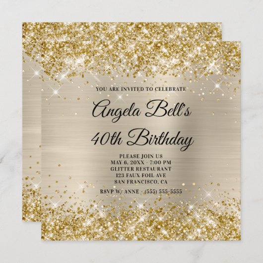 Invitation Parties scintillant d'or Champagne Shimmer Foil Fa (Devant / Derrière)