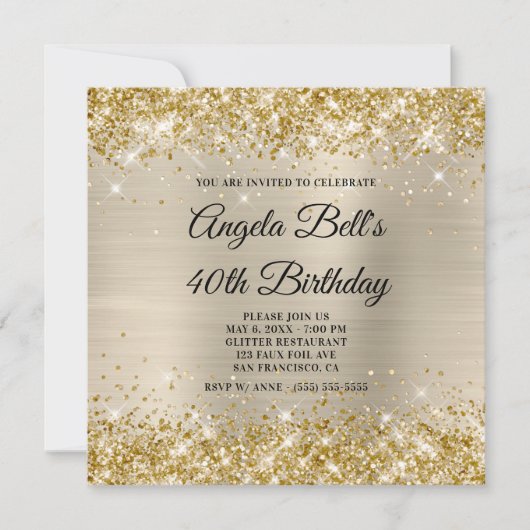 Invitation Parties scintillant d'or Champagne Shimmer Foil Fa (Devant)