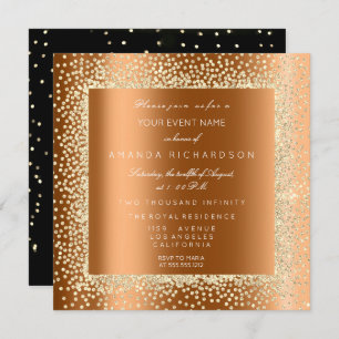 Invitation Parties scintillant d'or Champaigne Noir Confetti