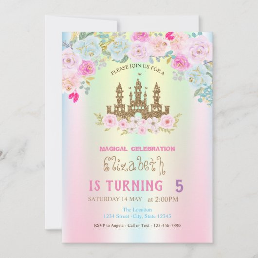 Invitation Parties scintillant d'or Château FIoral Iridescent (Devant)